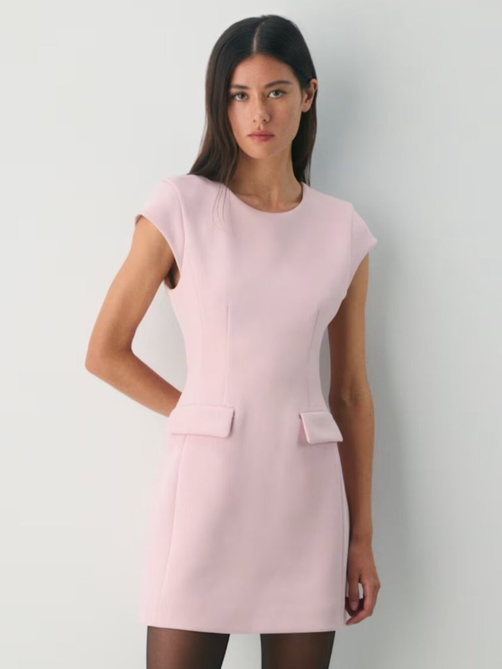 Babaton Pale Pink Cap-Sleeve Mini Sheath Dress